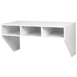 Wandmontierbarer Computertisch Hölzerner PC-Arbeitstisch mit 3 Ablageflächen 108 x 53 x 52 cm Weiß