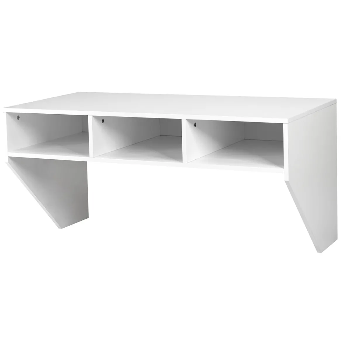 Wandmontierbarer Computertisch Hölzerner PC-Arbeitstisch mit 3 Ablageflächen 108 x 53 x 52 cm Weiß
