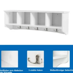 Wandmontierter Eingangsschrank mit 4 Aufbewahrungseinheiten und 5 Doppelhaken moderne Dekorationsmöbel72 x 15 x 23 cm weiß