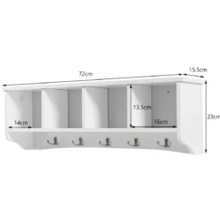 Wandmontierter Eingangsschrank mit 4 Aufbewahrungseinheiten und 5 Doppelhaken moderne Dekorationsmöbel72 x 15 x 23 cm weiß