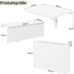 Wandmontierter Klapptisch Platzsparender Küchentisch Klappbarer Wandtisch 80 x 60 cm