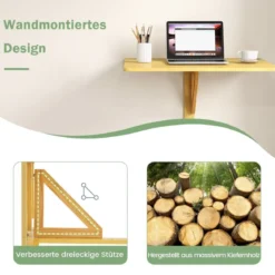 Wandmontierter Klapptisch platzsparender herunterklappbarer Laptop-Arbeitsplatz 80 cm x 60 cm Natur