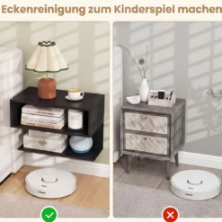 Wandmontierter Nachttisch Hängender Nachtschrank aus Holz mit 2 Offenen Fächern Schwarz