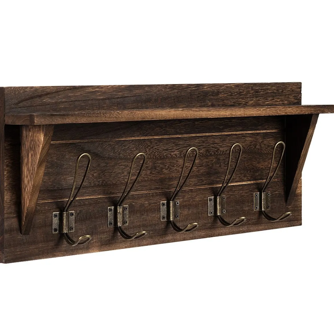 Wandregal KleiderhakenleisteWandgarderobe mit 5 Haken & Ablage 61 x 8 x 25,5 cm Braun