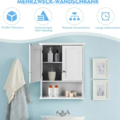 Wandschrank Badezimmer-Wandschrank Hängeschrank aus Holz 60 x 20 x 70,5 cm Weiß