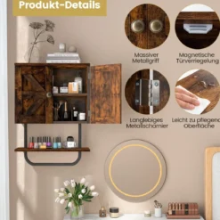 Wandschrank für Badezimmer Wandmontierbarer Medizinschrank 43 x 20 x 53 cm Kaffee