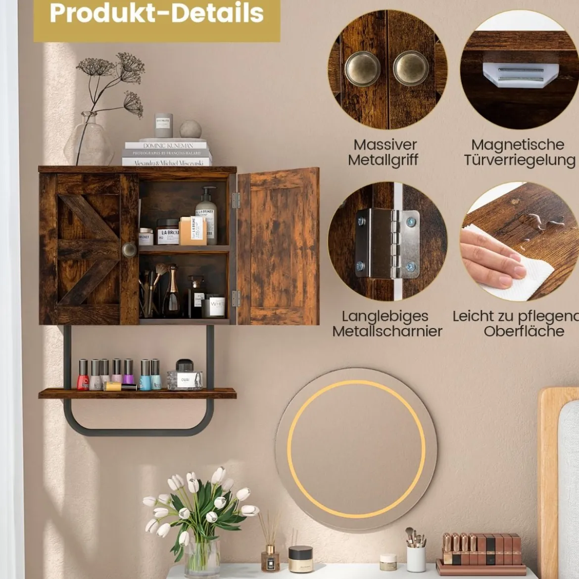 Wandschrank für Badezimmer Wandmontierbarer Medizinschrank 43 x 20 x 53 cm Kaffee