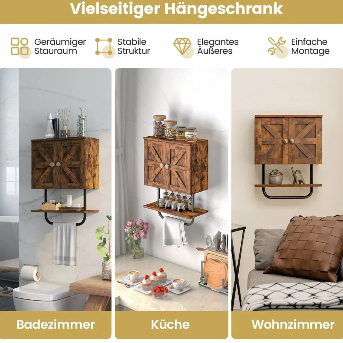 Wandschrank für Badezimmer Wandmontierbarer Medizinschrank 43 x 20 x 53 cm Kaffee