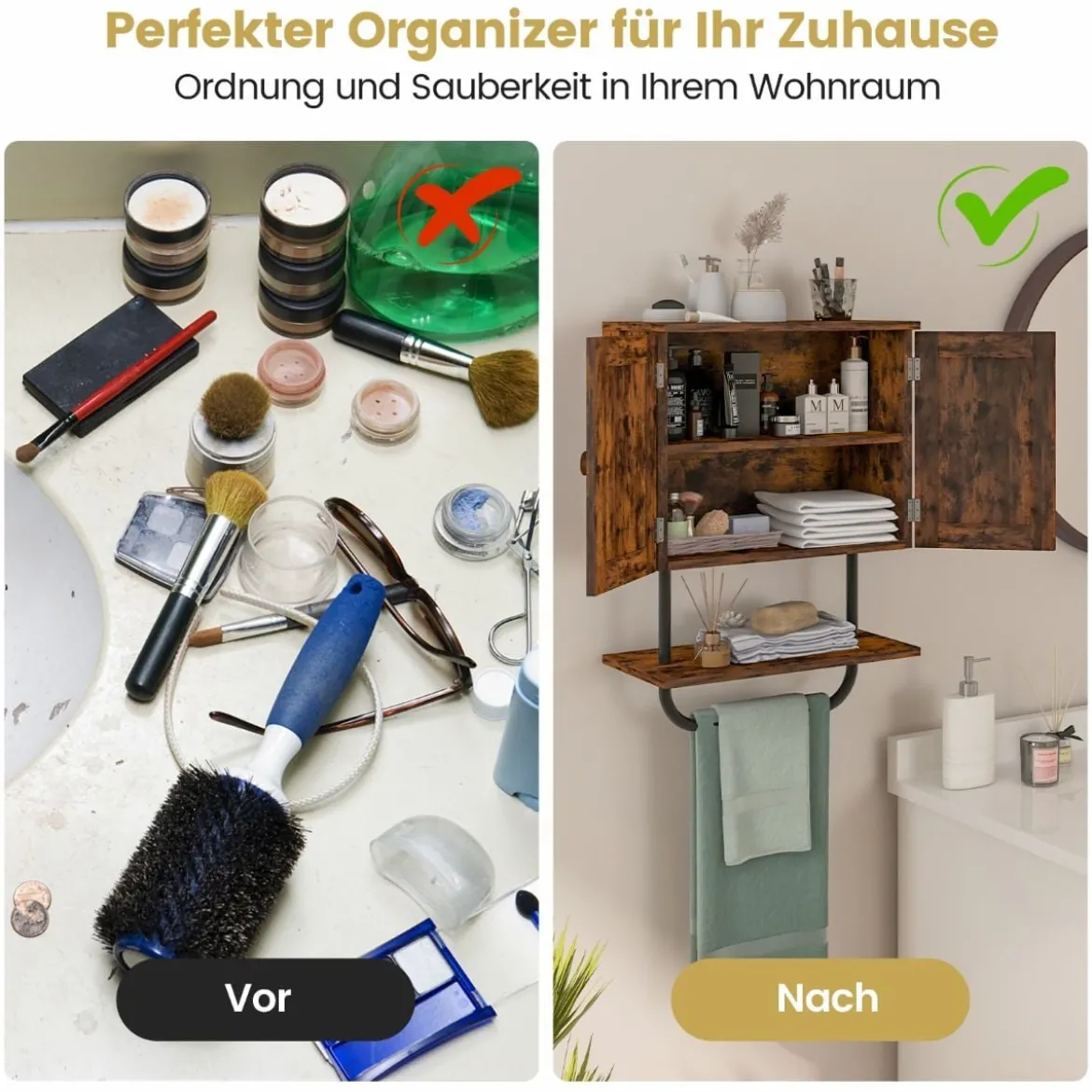 Wandschrank für Badezimmer Wandmontierbarer Medizinschrank 43 x 20 x 53 cm Kaffee