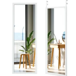 Wandspiegel Ganzkörperspiegel mit höhenverstellbaren Hängehaken 37 x 2 x 120 cm Weiß