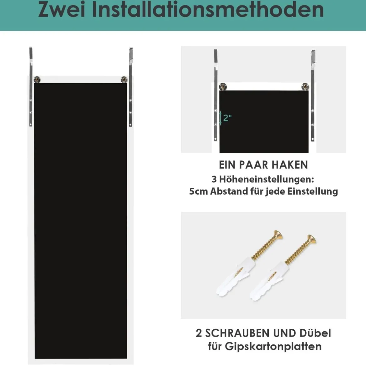 Wandspiegel Ganzkörperspiegel mit höhenverstellbaren Hängehaken 37 x 2 x 120 cm Weiß