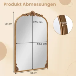 Wandspiegel Goldener traditioneller Vintage-Barockspiegel mit Metallrahmen antiker Bogenspiegel 90 cm x 61 cm