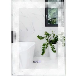 Wandspiegel mit LED-Beleuchtung & Speicherfunktion & Zeit- & Temperaturanzeige Kosmetikspiegel