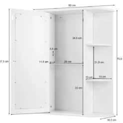 Wandspiegelschrank mit Spiegel Aufbewahrungsschrank für Badezimmer mit Mehreren Einlegeböden Weiß