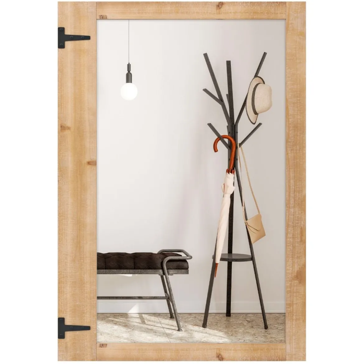 Wandspiegel zum Aufhängen mit Holzrahmen & Metallhaken Hängespiegel Holzspiegel