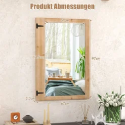 Wandspiegel zum Aufhängen mit Holzrahmen & Metallhaken Hängespiegel Holzspiegel