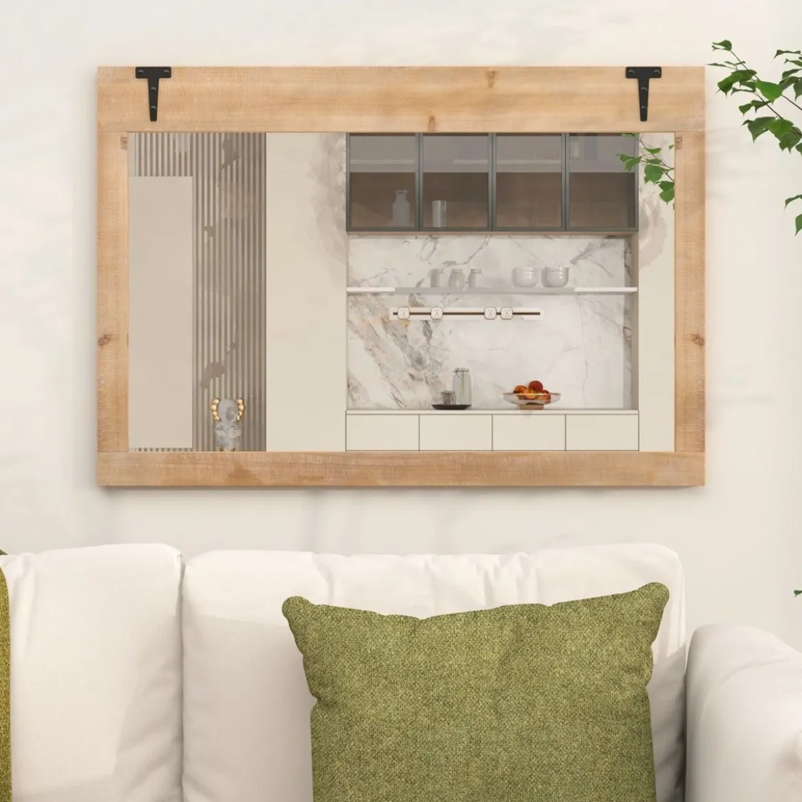 Wandspiegel zum Aufhängen mit Holzrahmen & Metallhaken Hängespiegel Holzspiegel