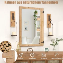 Wandspiegel zum Aufhängen mit Holzrahmen & Metallhaken Hängespiegel Holzspiegel