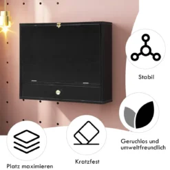 Wandtisch klappbar Schreibtisch wandhängend Laptop-Tisch aus Holz 60 x 15 x 50 cm Schwarz