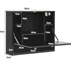Wandtisch klappbar Schreibtisch wandhängend Laptop-Tisch aus Holz 60 x 15 x 50 cm Schwarz