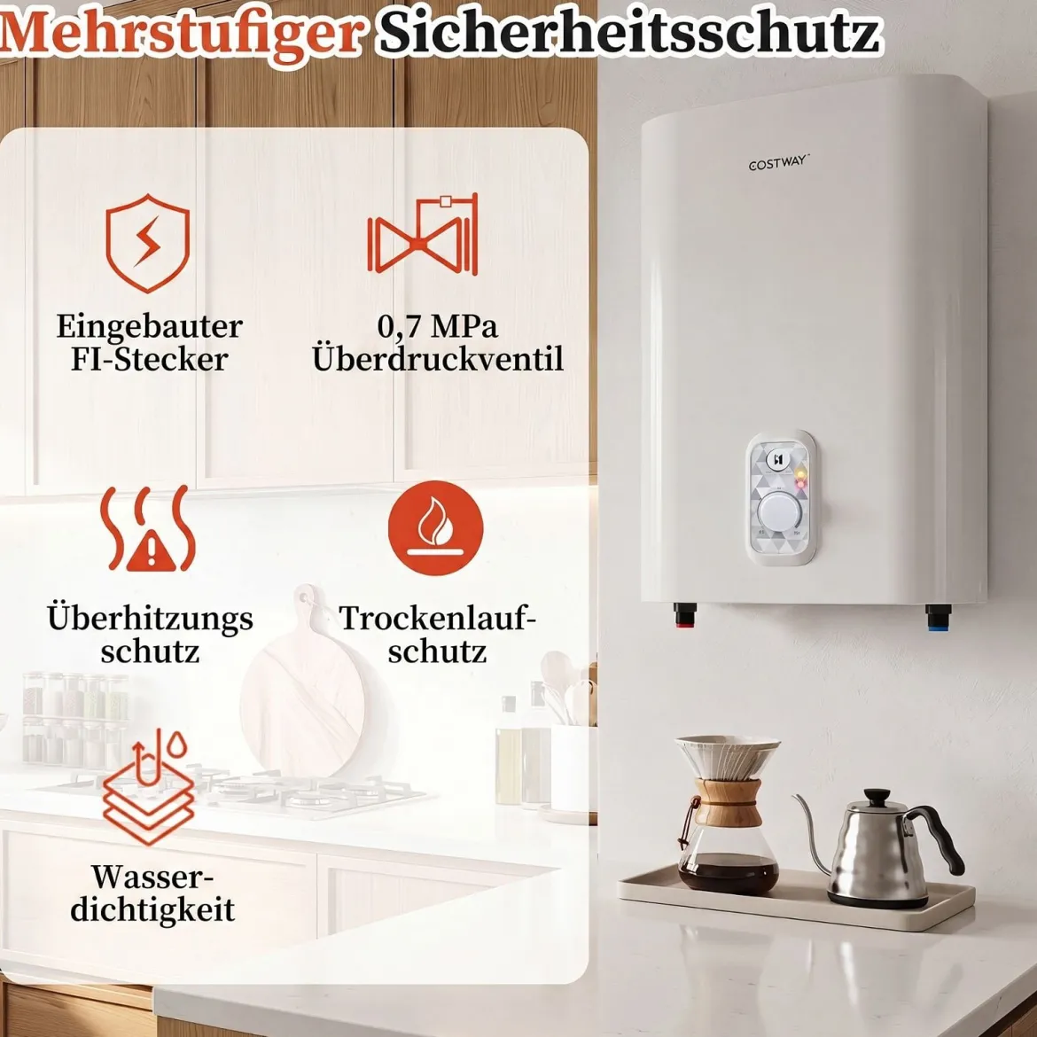 Warmwasserspeicher 25 L mit Doppelbehälter 1300 w und 2000 w Heizmodus 30 - 75 ℃