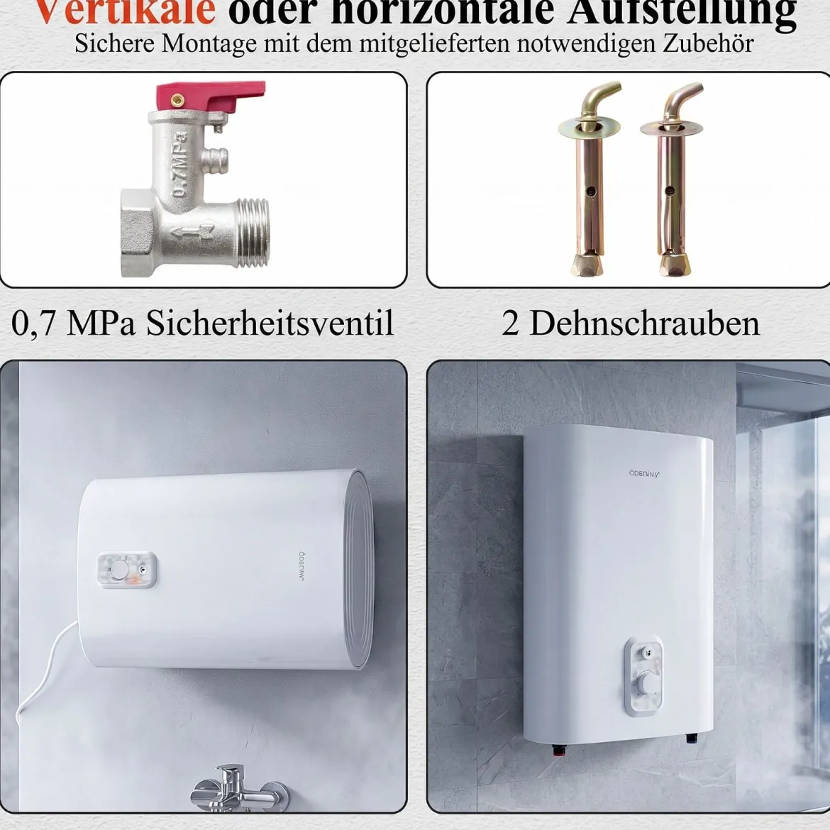 Warmwasserspeicher 25 L mit Doppelbehälter 1300 w und 2000 w Heizmodus 30 - 75 ℃