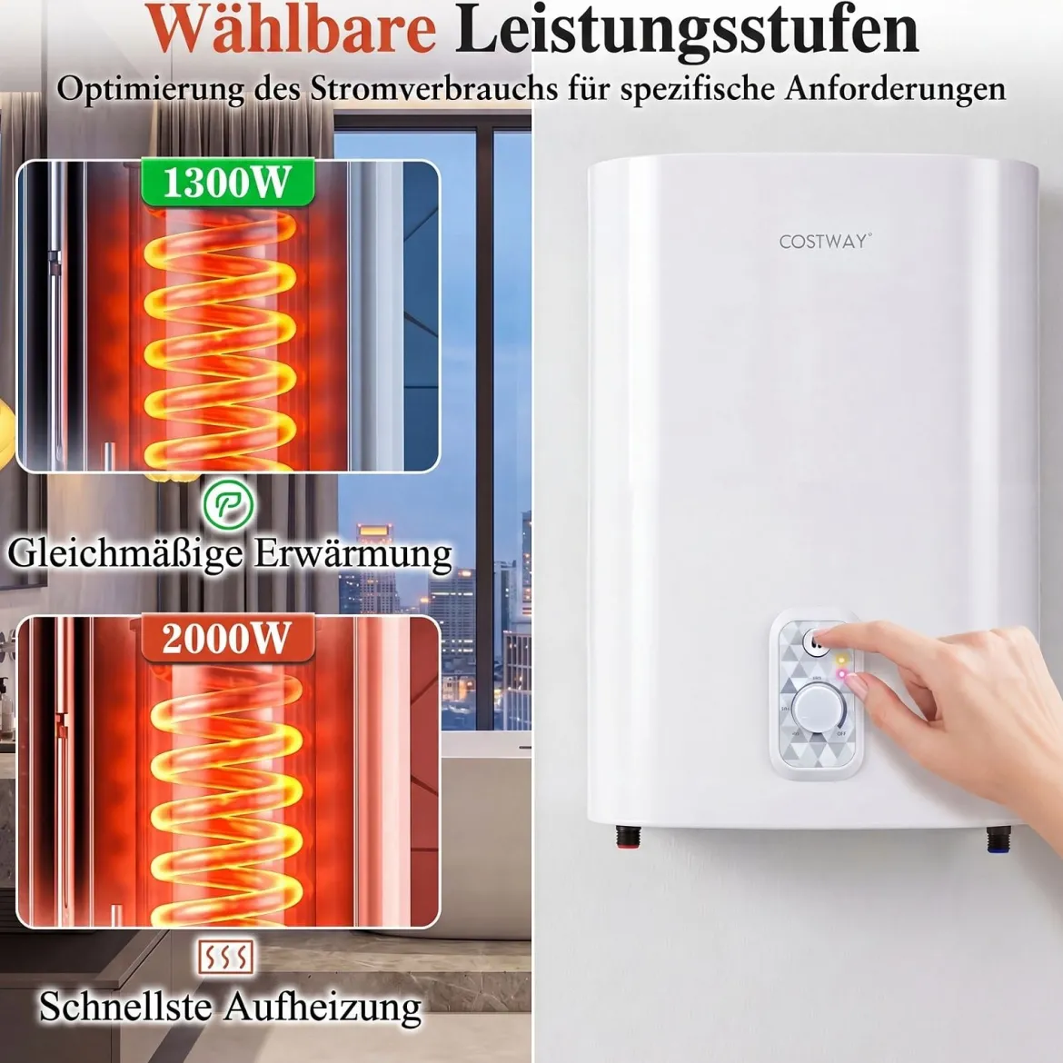 Warmwasserspeicher 25 L mit Doppelbehälter 1300 w und 2000 w Heizmodus 30 - 75 ℃