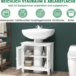 Waschbeckenunterschrank Badezimmerschrank mit 2 Türen Rattantür Weiß 60 x 30 x 60 cm