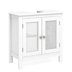 Waschbeckenunterschrank Badezimmerschrank mit 2 Türen Rattantür Weiß 60 x 30 x 60 cm
