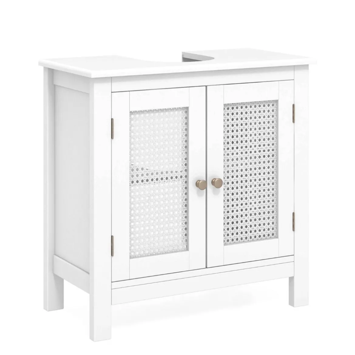 Waschbeckenunterschrank Badezimmerschrank mit 2 Türen Rattantür Weiß 60 x 30 x 60 cm