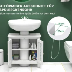 Waschbeckenunterschrank Badezimmerschrank mit 2 Türen Rattantür Weiß 60 x 30 x 60 cm