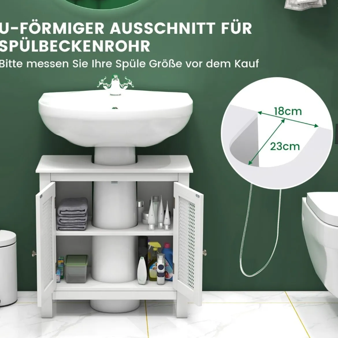 Waschbeckenunterschrank Badezimmerschrank mit 2 Türen Rattantür Weiß 60 x 30 x 60 cm