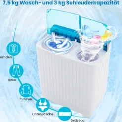 Waschmaschine mit 7,5 Kg Waschkapazität & 3 Kg Schleuderkapazität Blau