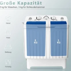 Waschmaschine mit 5kg Waschkapazität & 3kg Schleuderkapazität 63 x 35,5 x 72 cm Weiß