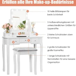 Waschtisch-Set mit rechteckigem Spiegel und Hocker Schminktisch 80 x 40 x 135,5 cm Weiß