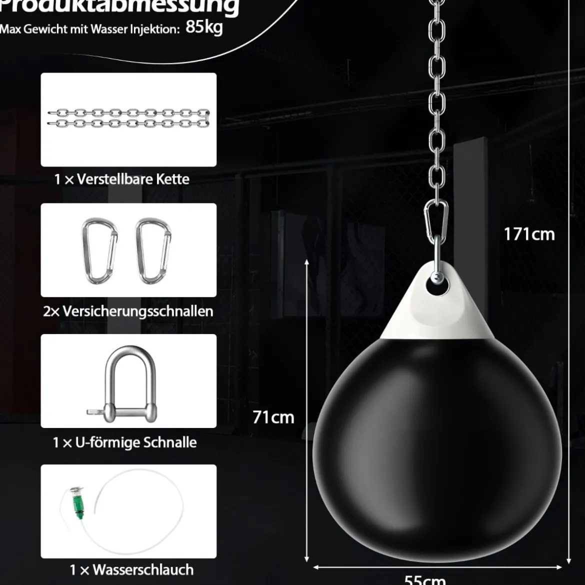 Wasser-Boxsack mit Einfüllrohr & Metallkette Hängender Punchingball Wasserboxsack Boxsack