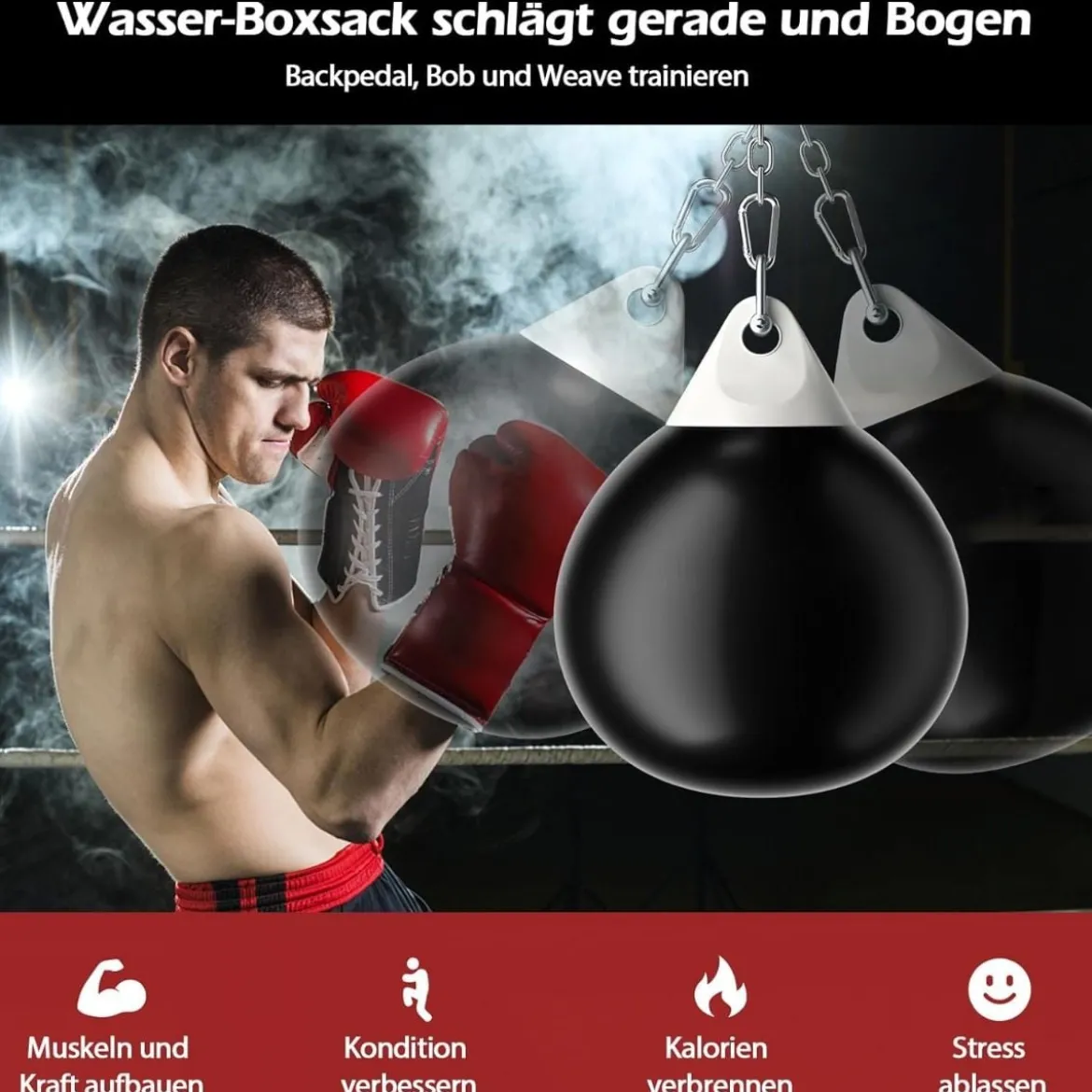 Wasser-Boxsack mit Einfüllrohr & Metallkette Hängender Punchingball Wasserboxsack Boxsack