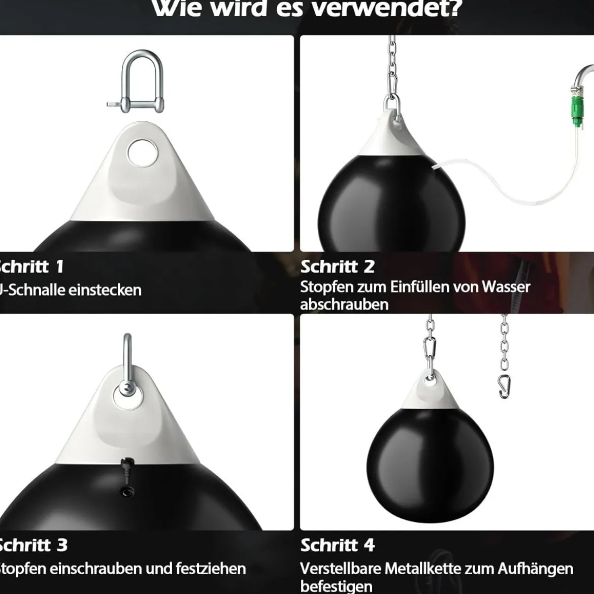 Wasser-Boxsack mit Einfüllrohr & Metallkette Hängender Punchingball Wasserboxsack Boxsack