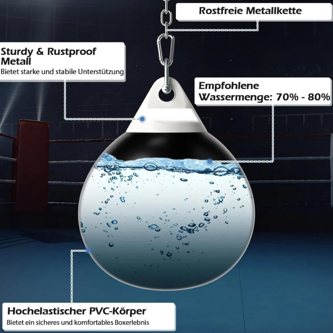 Wasser-Boxsack mit Einfüllrohr & Metallkette Hängender Punchingball Wasserboxsack Boxsack