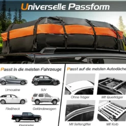 Wasserdicht Dachbox mit 600 L Kapazität für Alle Fahrzeuge 132x100x43cm Schwarz+Orange