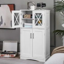 WC-Schrank fürs Badezimmer Wäscheschrank mit Türen 60 x 30 x 108 cm Weiß