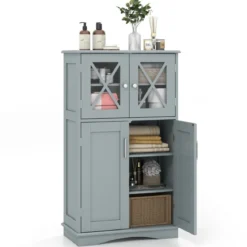 WC-Schrank fürs Badezimmer Wäscheschrank mit Türen 60 x 30 x 108 cm Grau