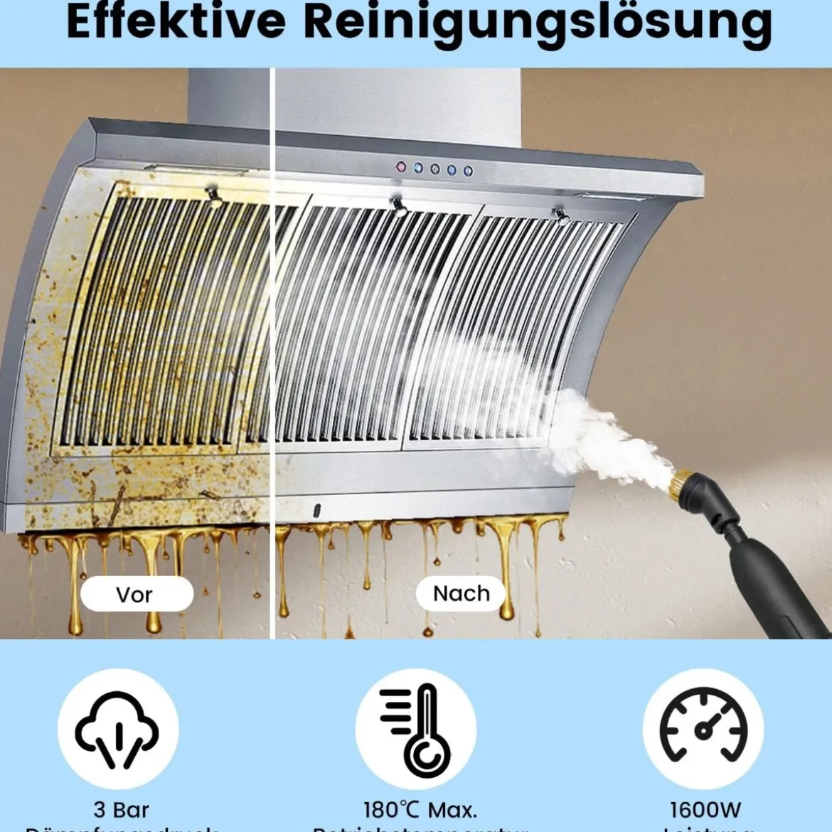 1600W Dampfreiniger Dampfdruck: 3 bar, Aufheizzeit: 15s, Temperatur: bis zu 180℃ Handdampfreiniger