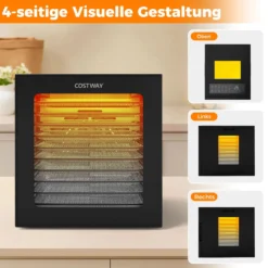 850W Dörrautomat inkl. 10 Edelstahl-Schalen Dörrgerät mit 10 voreingestellten Programmen 48H Timer & 30-75℃ Temperatur