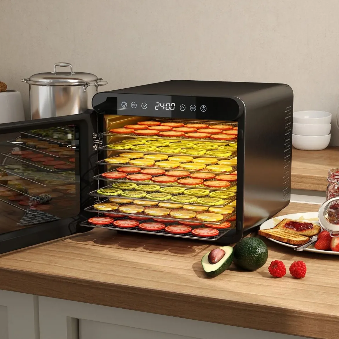 600W Dörrautomat mit 7 Edelstahl-Schalen Dörrgerät mit 24H Timer & 30-75℃ 34 x 40,5 x 32 cm
