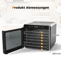 600W Dörrautomat mit 7 Edelstahl-Schalen Dörrgerät mit 24H Timer & 30-75℃ 34 x 40,5 x 32 cm