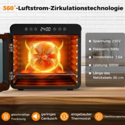 600W Dörrautomat mit 7 Edelstahl-Schalen Dörrgerät mit 24H Timer & 30-75℃ 34 x 40,5 x 32 cm