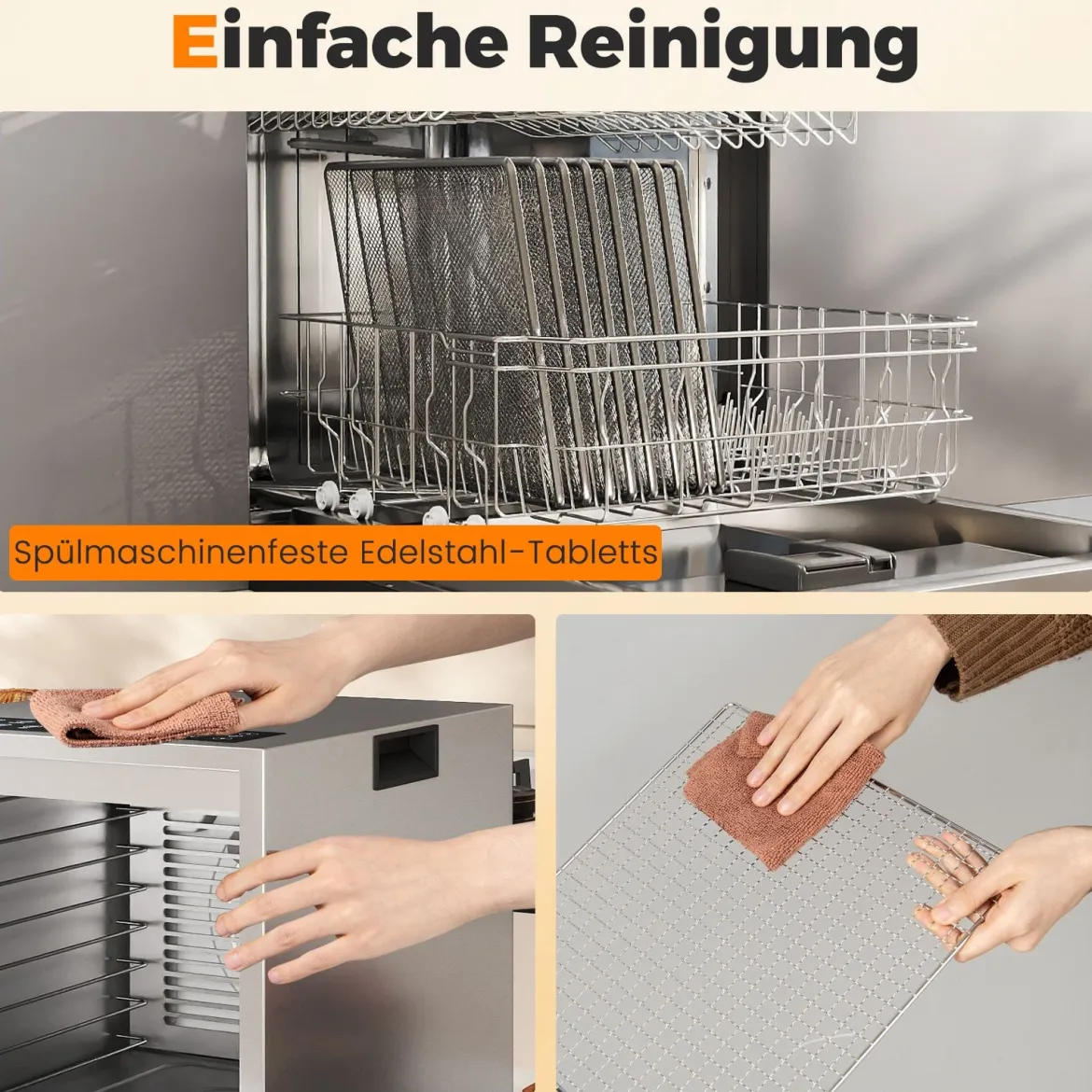 850W Dörrautomat mit 8 Einlegefächer Dörrgerät mit 48H Timer & 35℃-75℃ Temperaturregler Silber