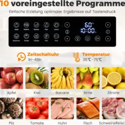 850W Dörrautomat mit 8 Einlegefächer Dörrgerät mit 48H Timer & 35℃-75℃ Temperaturregler Silber