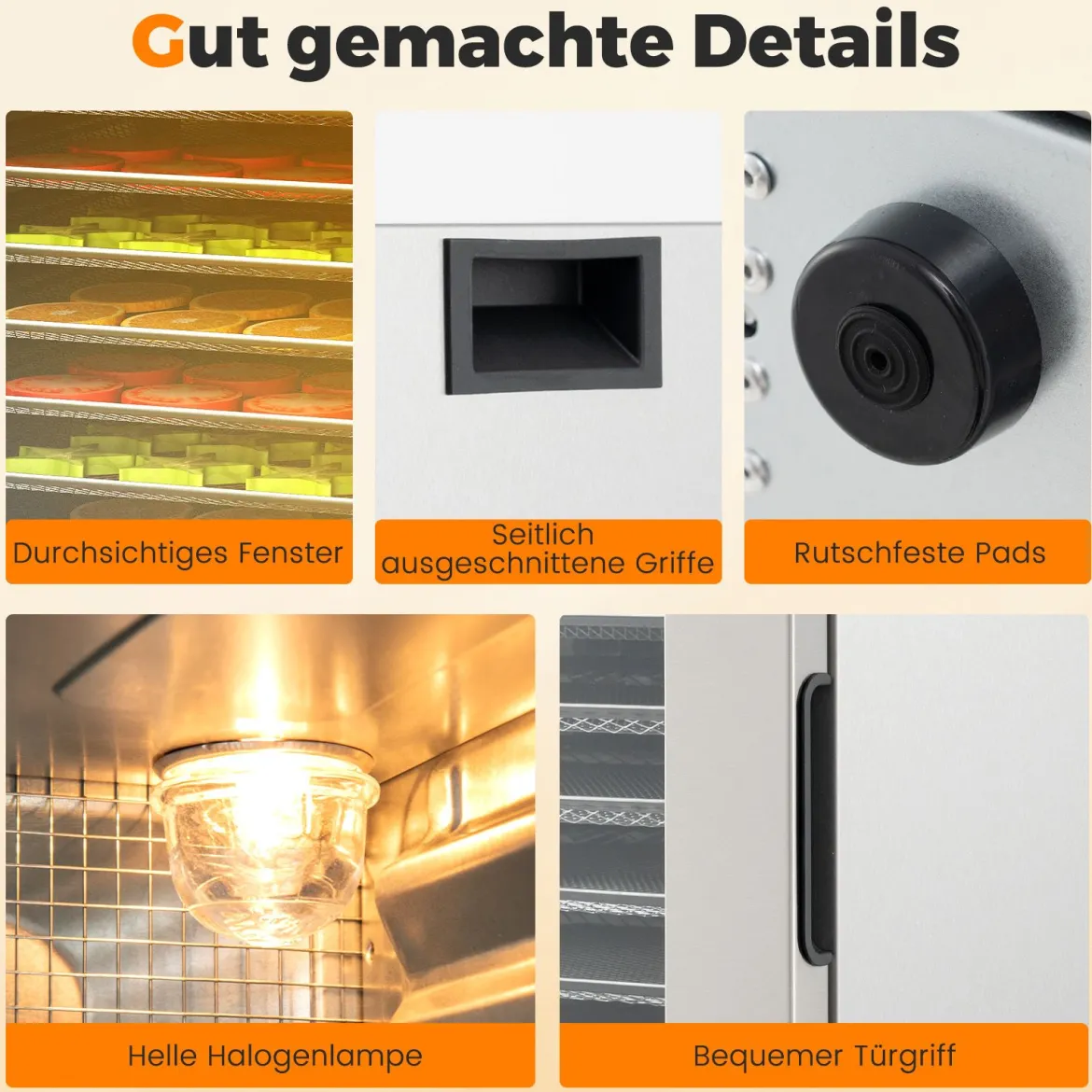 850W Dörrautomat mit 8 Einlegefächer Dörrgerät mit 48H Timer & 35℃-75℃ Temperaturregler Silber